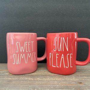 Rae Dunn 2022 SWEET SUMMER SUN PLEASE Lot of 2 Ceramic Mugs NWT Magenta LL 2022